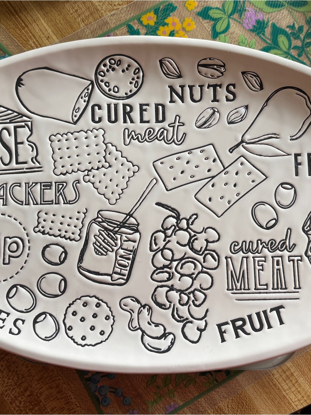 Mud Pie White Ceramic Snack Platter with Black Illustrations
